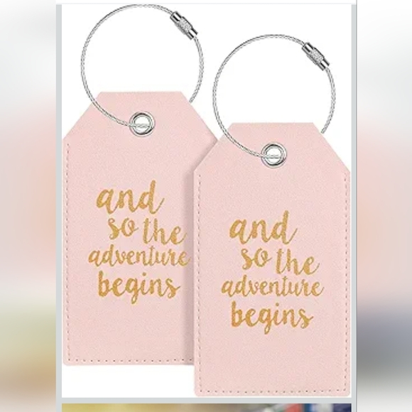 Leather Baggage Tags with Name ID Label Travel Essentials, Fun Pink 2- Pack - Picture 1 of 11